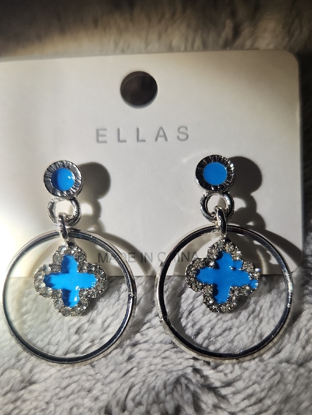 Ella Turquoise Cross Halo Drop Hoop Earrings (Right Earring Missing 2 stones)